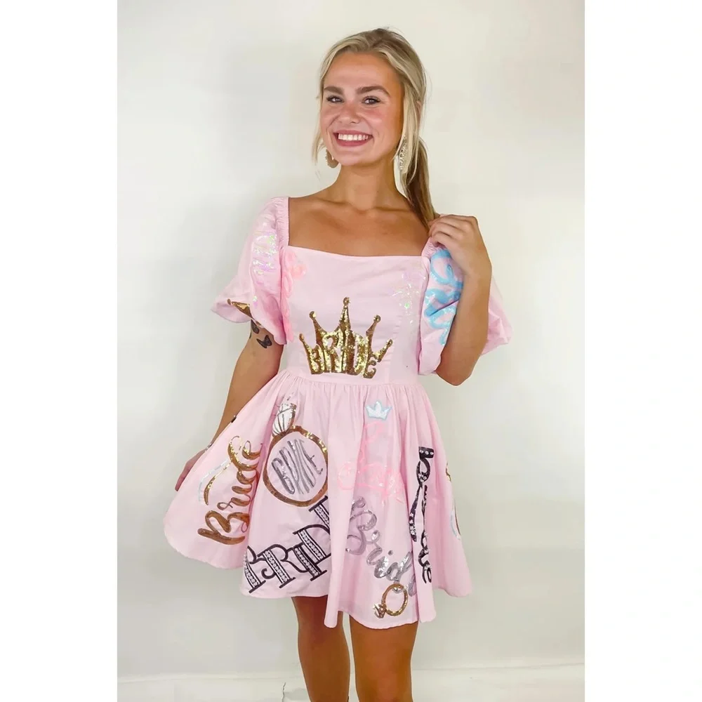 Pink 'Bride' Puff Sleeve Mini Dress - Picture 7 of 16